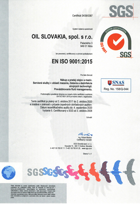 Certifikát EN ISO 9001:2015 