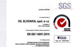 Certifikát EN ISO 14001:2015 EN