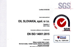 Certifikát EN ISO 14001:2015 EN