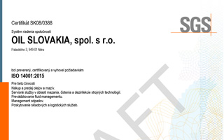 Certifikát EN ISO 14001:2015 EN