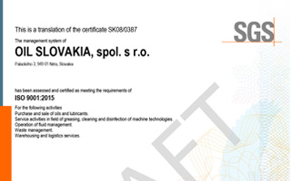 Certifikát EN ISO 14001:2015 EN