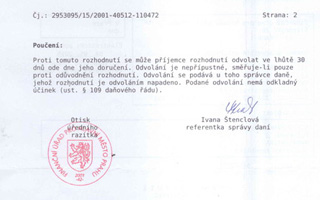Financni urad pro Prahu rozhodnutie o registraci DIC strana2