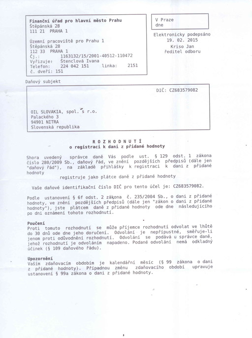 Rozhodnutie o registraci k DPH strana1