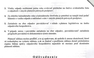 Súhlas na prevádzkovanie zariadenia na zber odpadov 4.strana
