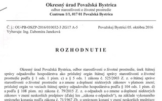 Súhlas na prevádzkovanie zariadenia na zber odpadov 6.strana