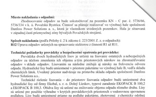 Súhlas na prevádzkovanie zariadenia na zhodnocovanie odpadov 2.strana