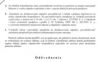 Súhlas na prevádzkovanie zariadenia na zhodnocovanie odpadov 3.strana
