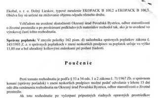 Súhlas na prevádzkovanie zariadenia na zhodnocovanie odpadov 4.strana