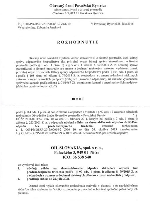 Súhlas na zhromažďovanie odpadov 1. strana