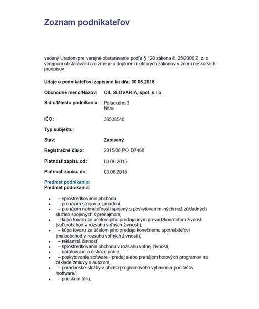 Zoznam podnikateľov OIL 2015